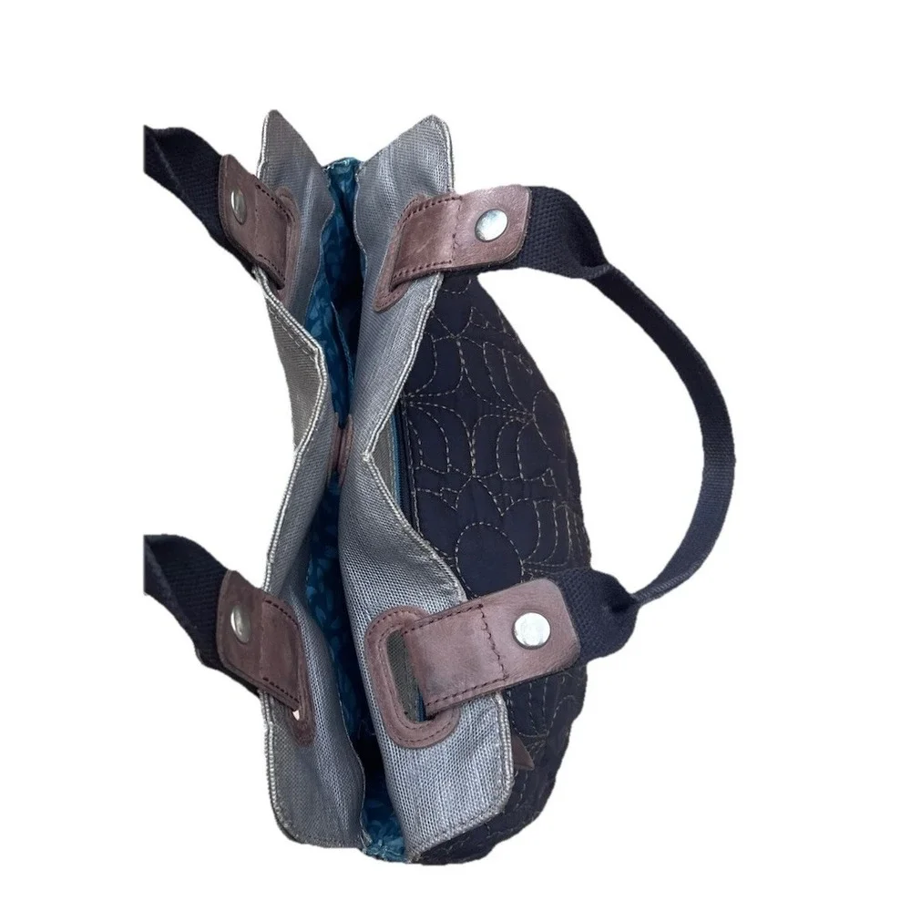 Fossil KEY-PER Black Gray Teal Quilted Fabric Shoulder Bag Satchel